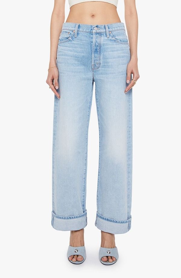 マザー レディース ボトムス デニムパンツ ワイドレッグ ジーンズ MOTHER The Dodger Button Hover Cuff Wide Leg Jeans I Could Care Less