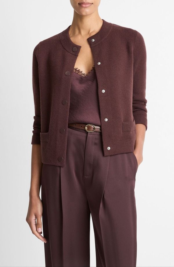 ヴィンス レディース アウター パーカー・スウェット ウール カーディガン Vince Shrunken Wool Cashmere Snap Cardigan Fig
