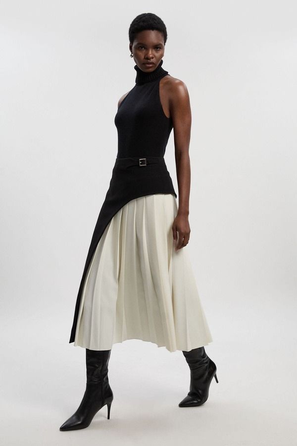 カレンミレン レディース ボトムスカート ミディ Karen Millen Tailored Buckle Detail Midi Skirt Mono｜詳細画像