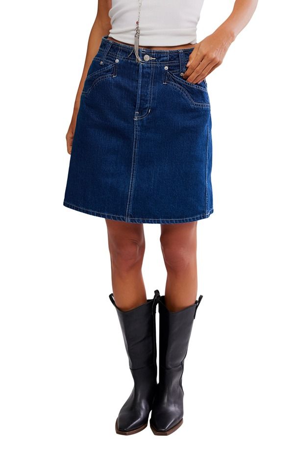 フリーピープル レディース ボトムス デニムパンツ スカート Free People Suzy Western Denim Skirt Deep Blue Crush ブルー