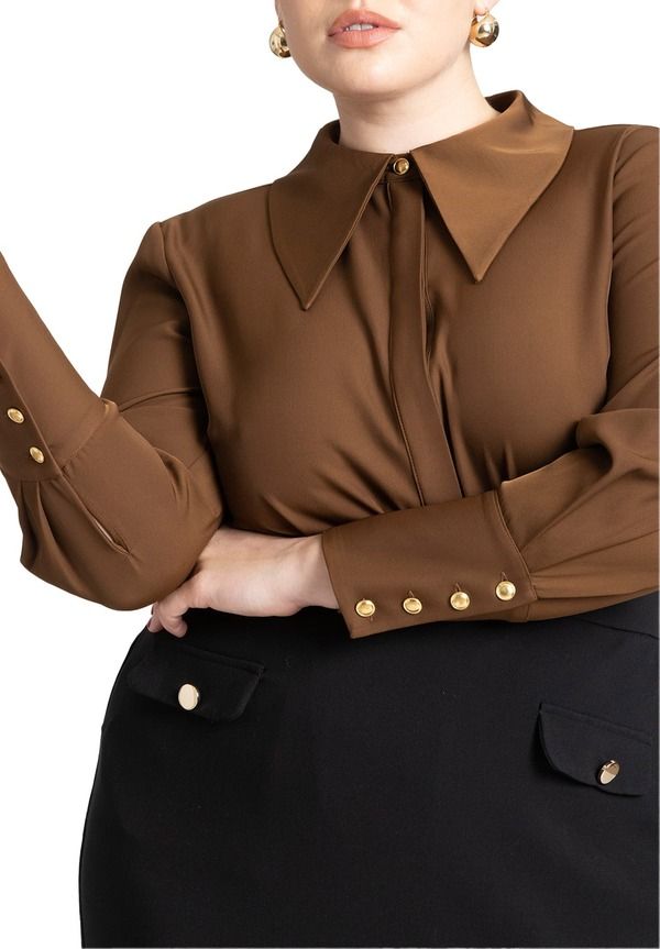 エロクイ レディース トップス シャツ ELOQUII Pointed Collar Button Up Shirt Carafe
