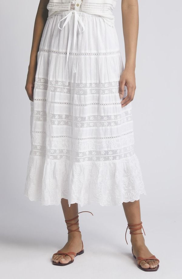 ラブスハックファンシー レディース ボトムスカート レース マキシ LoveShackFancy Donna Lace Tie Waist Maxi Skirt White ホワイト