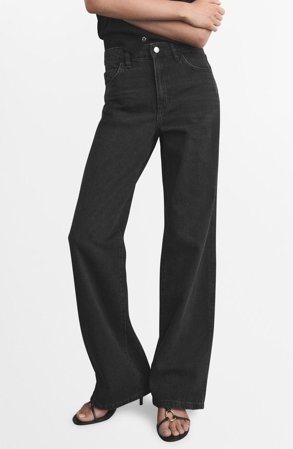 マンゴ レディース ボトムス デニムパンツ ワイドレッグ ハイウエスト ジーンズ MANGO Danila High Waist Wide Leg Jeans Black Denim ブラック