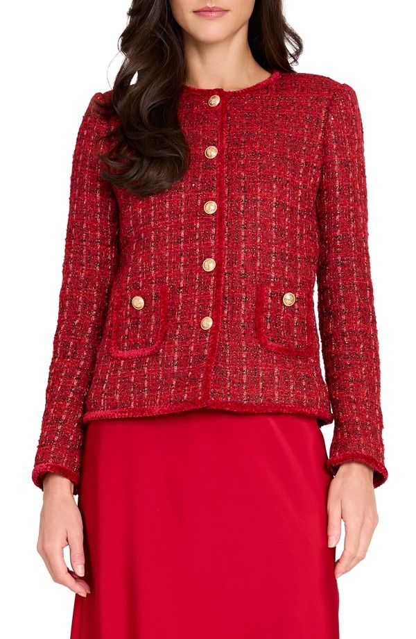 タハリエーエスエル レディース アウター ジャケット・ブルゾン Tahari ASL Boucl Jacket Red Multi レッド