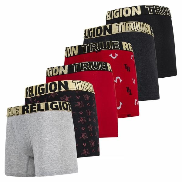 トゥルーレリジョン メンズ アンダーウェア ボクサーパンツ True Religion Boxer Briefstretch Underwear Pack of 6 RedBlack ブラック