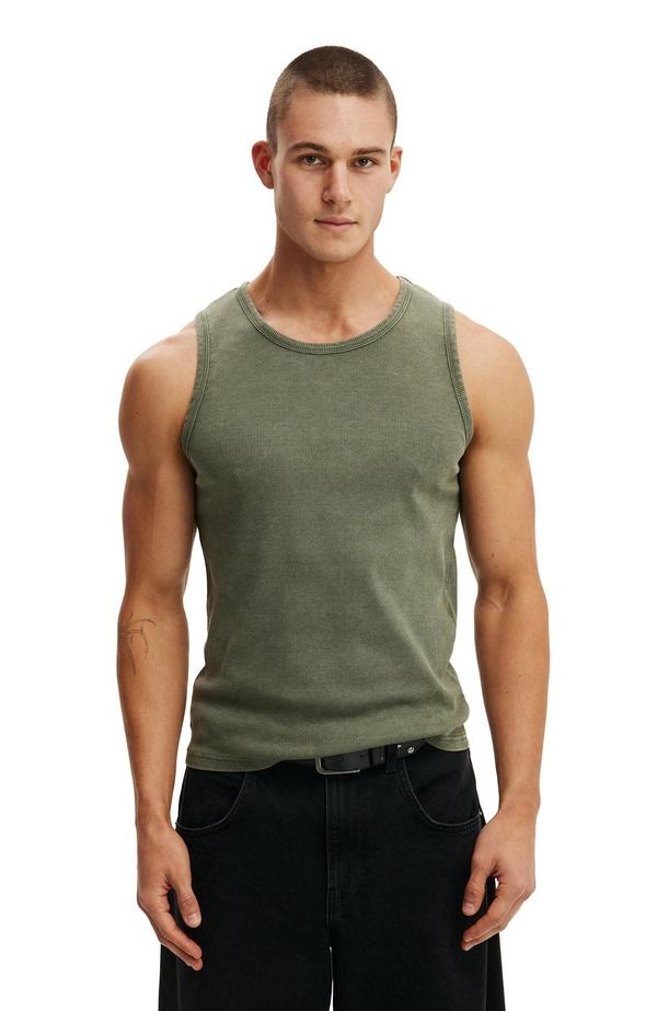 コットンオン メンズ トップス シャツ Cotton Mens Rib Tank Military Wash