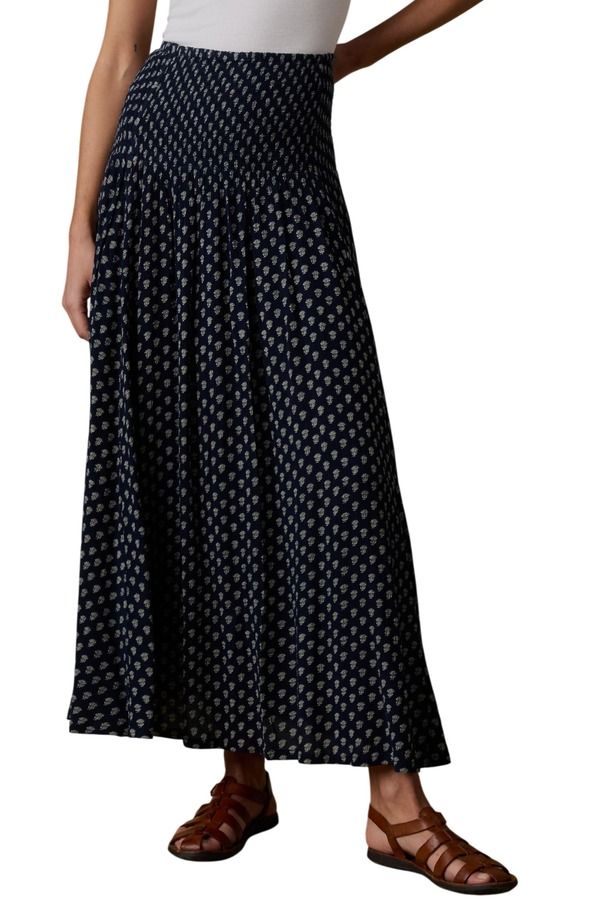 ファレティ レディース ボトムスカート シャーリング マキシ Faherty Sophismocked Waist Maxi Skirt Navy Lotus Floral ネイビー