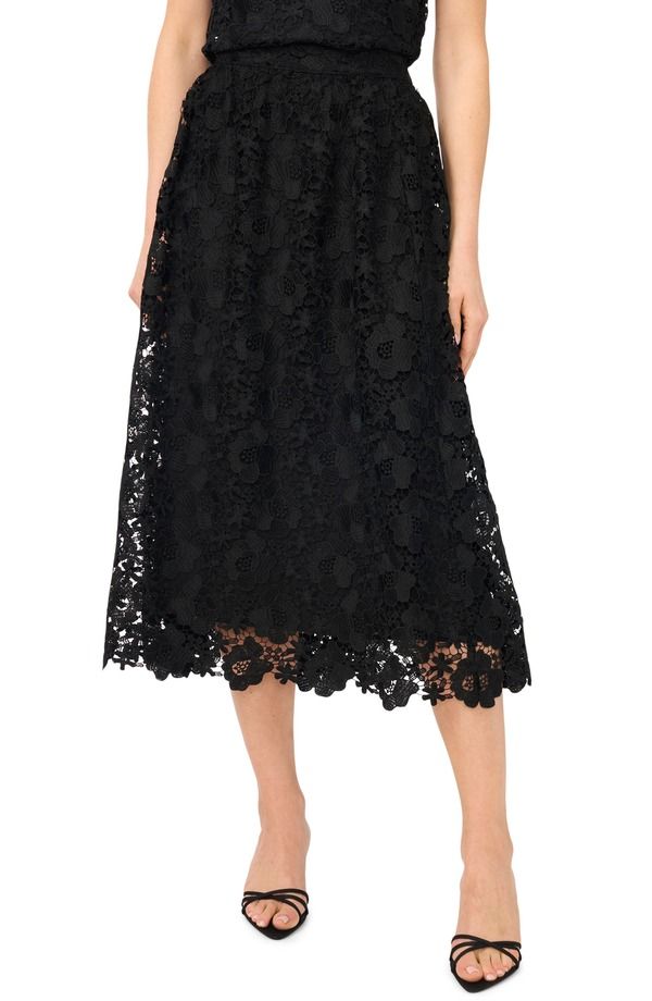 セセ レディース ボトムスカート A ライン フラワー柄 ミディ レース フラワー CeCe Floralace Aline Midi Skirt Rich Black ブラック