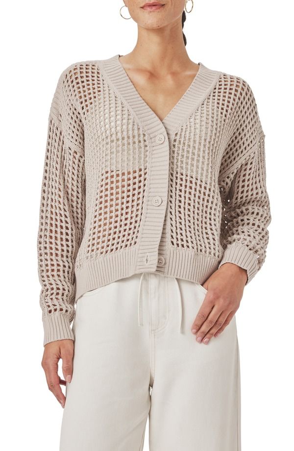 スプレンディット レディース アウター パーカー・スウェット Vネック コットン カーディガン Splendid Camellia Openwork VNeck Cotton Blend Cardigan Fawn Beige ベージュ