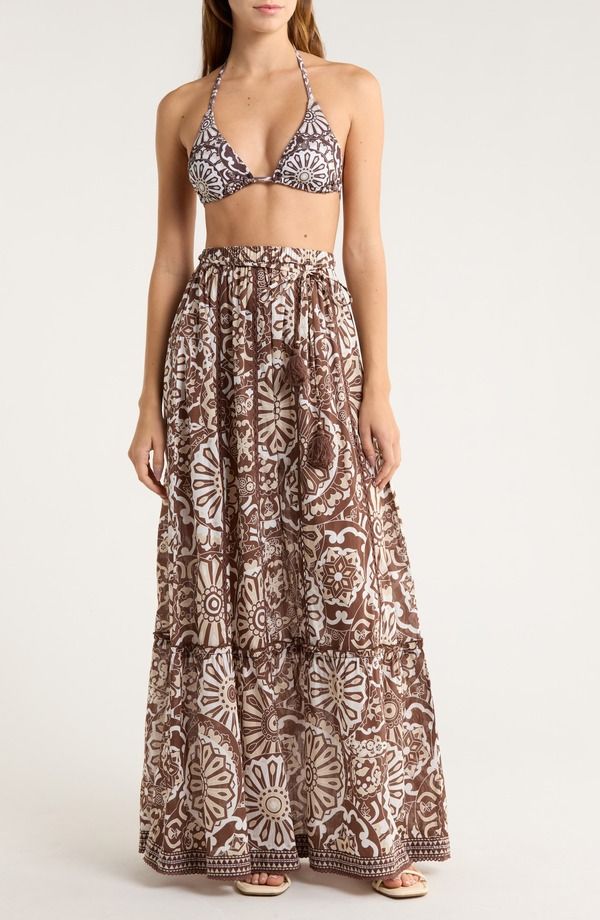 レイミー ブルック レディース ボトムスカート コットン マキシ Ramy Brook Ariella Cotton CoverUp Maxi Skirt Beach Brown Combo ブラウン