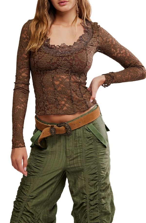 フリーピープル レディース トップス シャツ レース Free People All Night Long Lace Top Teak