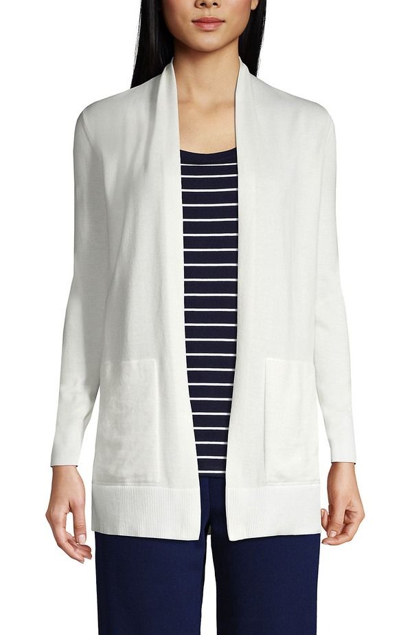 ランズエンド レディース アウター パーカー・スウェット セーター カーディガン Lands End Long Sleeve Open Long Cardigan Sweater Ivory アイボリー