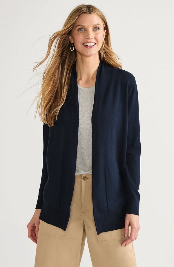ランズエンド レディース アウター パーカー・スウェット セーター カーディガン Lands End Long Sleeve Open Long Cardigan Sweateradiant Navy ネイビー