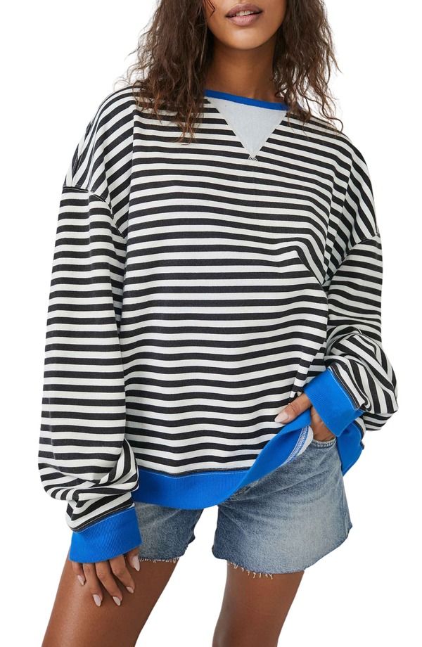 フリーピープル レディース アウター パーカー・スウェット シャツ Free People Oversize Stripe Sweatshirt Black Combo ブラック