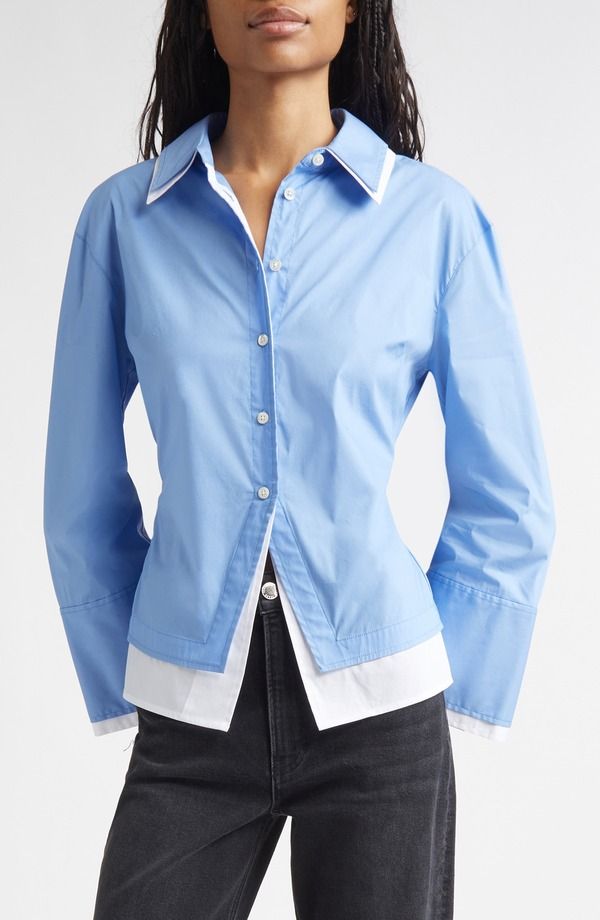 ヴェロニカ ベアード レディース トップス シャツ コットン Veronica Beard Bonnie Layered Cotton Blend ButtonUp Shirt Cadet
