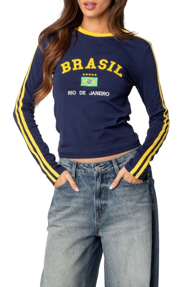 アディクテッド レディース トップス Tシャツ EDIKTED Brasilong Sleeve TShirt Navy ネイビー 10,205円