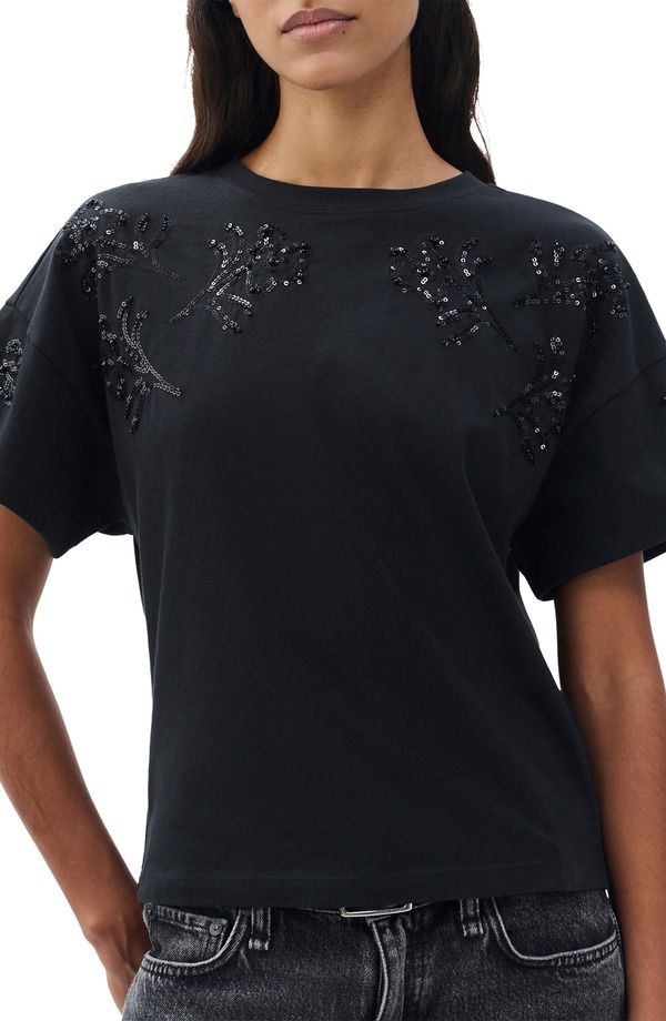 ラグアンドボーン レディース トップス Tシャツ フラワー柄 フラワー rag bone Kelly Beaded Floral Boxy TShirt Black ブラック