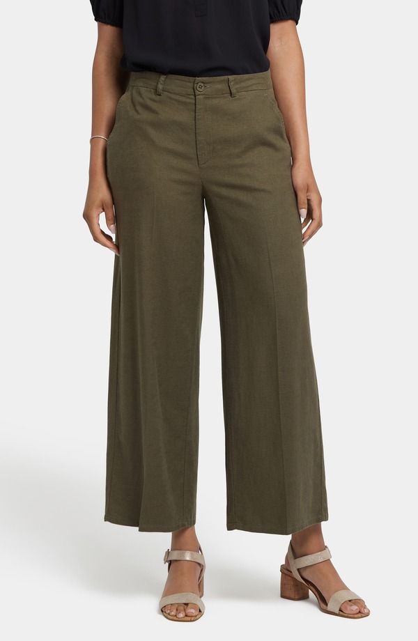 エヌワイディージェイ レディース ボトムス レギンス ワイドレッグ パンツ アンクル リネン NYDJ Morgan Stretch Linen Wide Leg Ankle Pants Bay Leaf