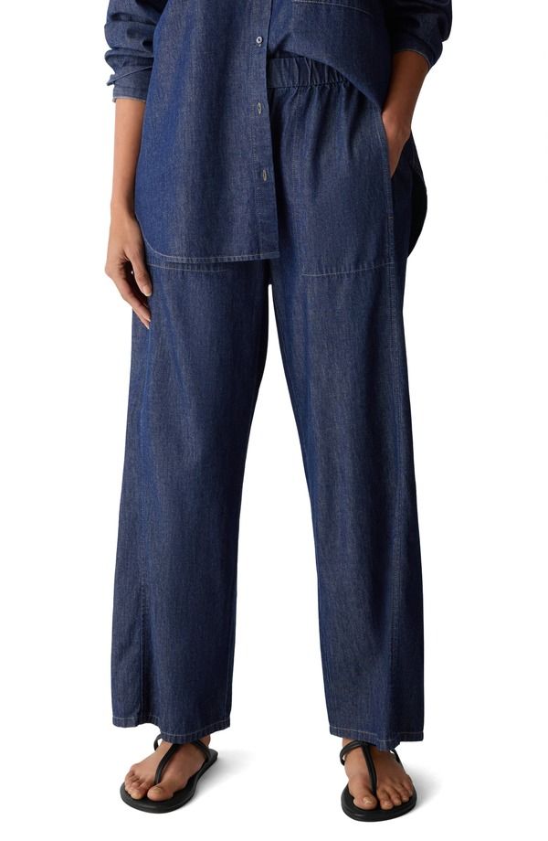 エイリーンフィッシャー レディース ボトムス デニムパンツ ワイドレッグ ハイウエスト コットン アンクル Eileen Fisher High Waist Ankle Wide Leg Organicotton Denim Pants Dark Indigo