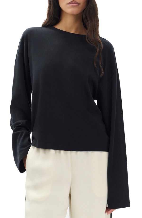 ラグアンドボーン レディース トップス Tシャツ コットン ジャージー rag bone Kelley Boxy Long Sleeve Cotton Jersey TShirt Black ブラック