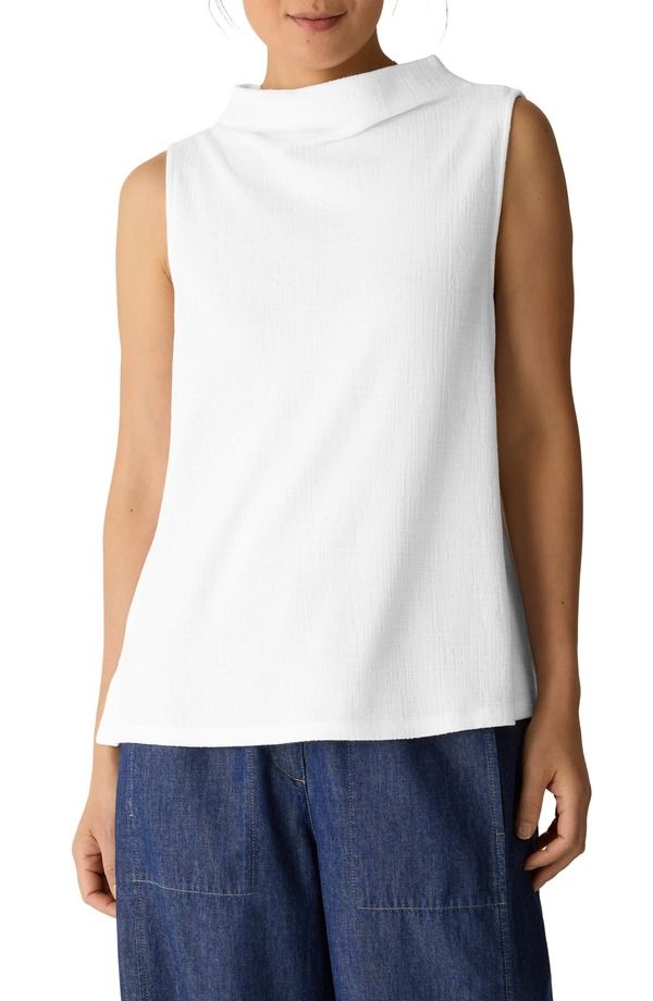 エイリーンフィッシャー レディース トップス シャツ スタンドネック ノースリーブ Eileen Fisher Funnel Neck Sleeveless Top White ホワイト