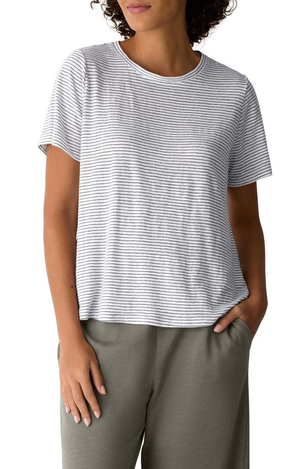 エイリーンフィッシャー レディース トップス Tシャツ リネン Eileen Fisher Stripe Organic Linen TShirt Bay Leaf ストライプ