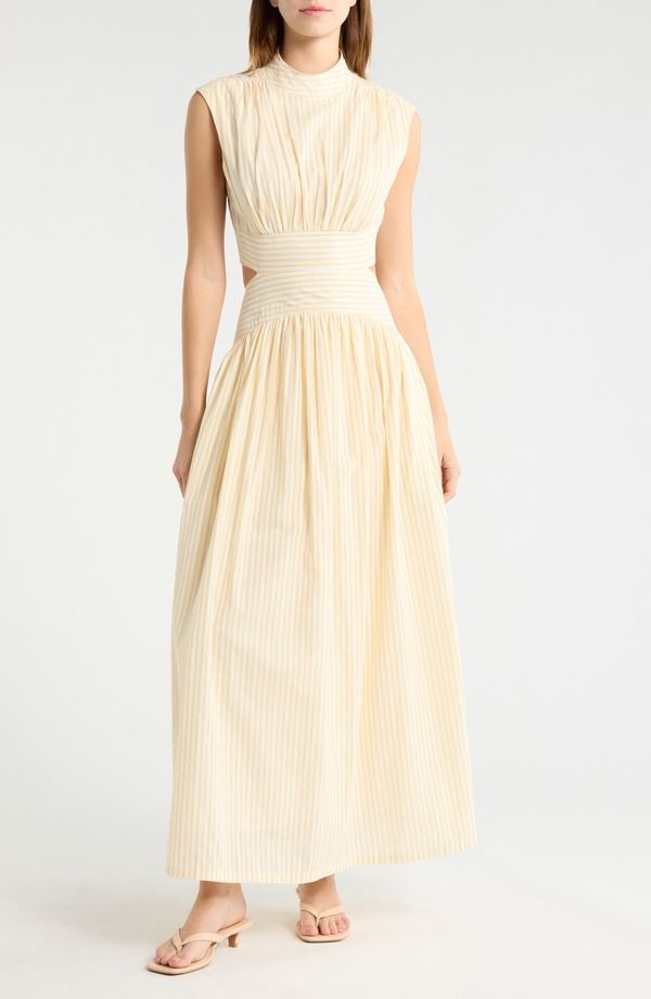 パーカー レディース ボトムス カジュアルパンツ マキシワンピース コットン マキシ Parker The Julianne Stripe Cotton Maxi Dress Pastel Yellow イエロー