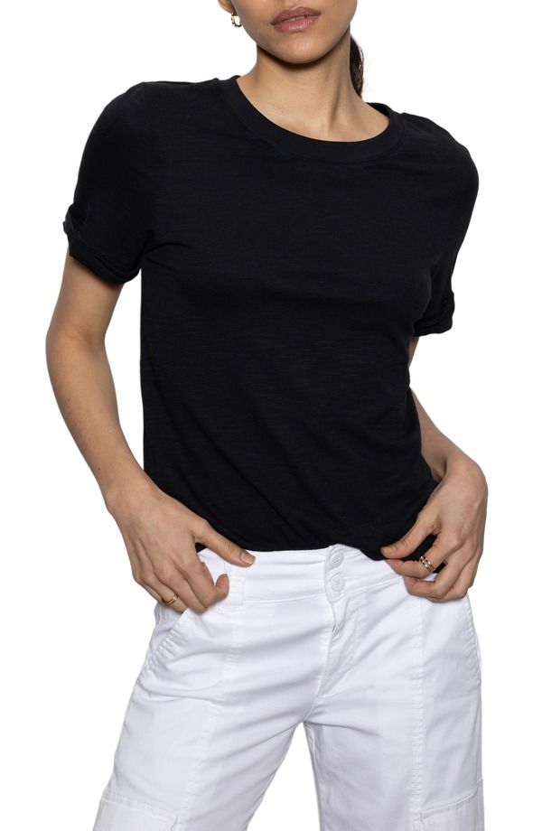 サンクチュアリー レディース トップス Tシャツ コットン Sanctuary Perfect Roll Sleeve Cotton TShirt Black ブラック