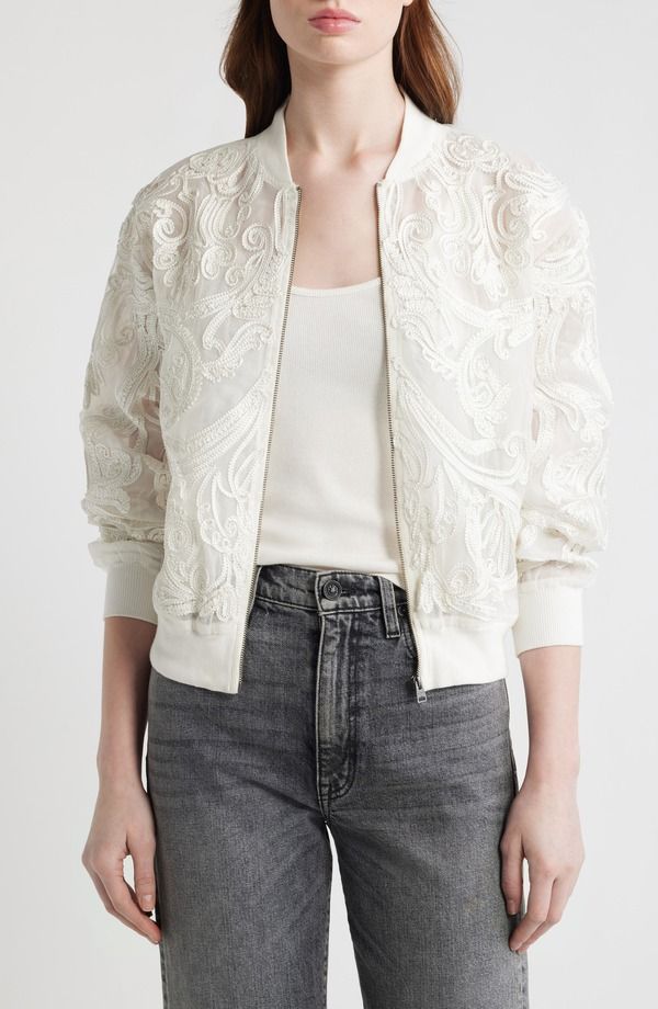 オールセインツ レディース アウター ジャケット・ブルゾン 刺繍 AllSaints Jadembroidered Bomber Jacket White ホワイト