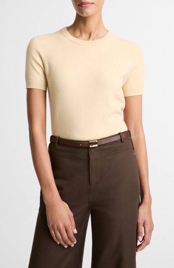 ヴィンス レディース トップス シャツ ウール セーター Vince Short Sleeve Wool Blend Sweater Chamomile