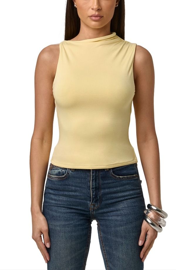 ネイキッドワードローブ レディース トップス シャツ アシンメトリー ノースリーブ Naked Wardrobe Smooth Asymmetric Neck Sleeveless Top Buttercream