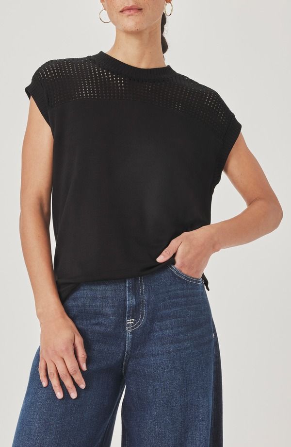スプレンディット レディース トップス Tシャツ キャップ Splendid Jada Pointelle Cap Sleeve TShirt Black ブラック
