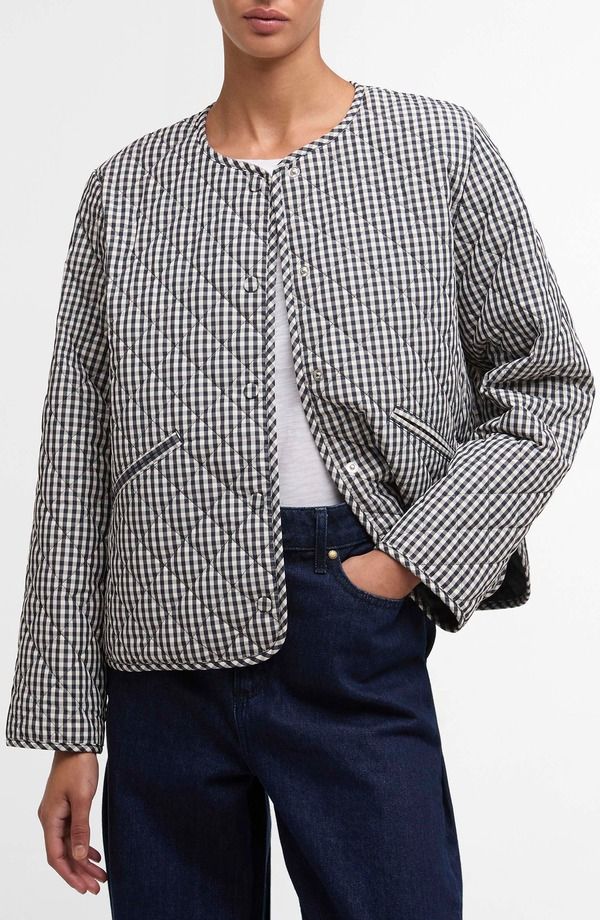 バブアー レディース アウター ジャケット・ブルゾン キルティング Barbour Cashel Collarless Quilted Jacket Navy Gingham Dark Navy ネイビー