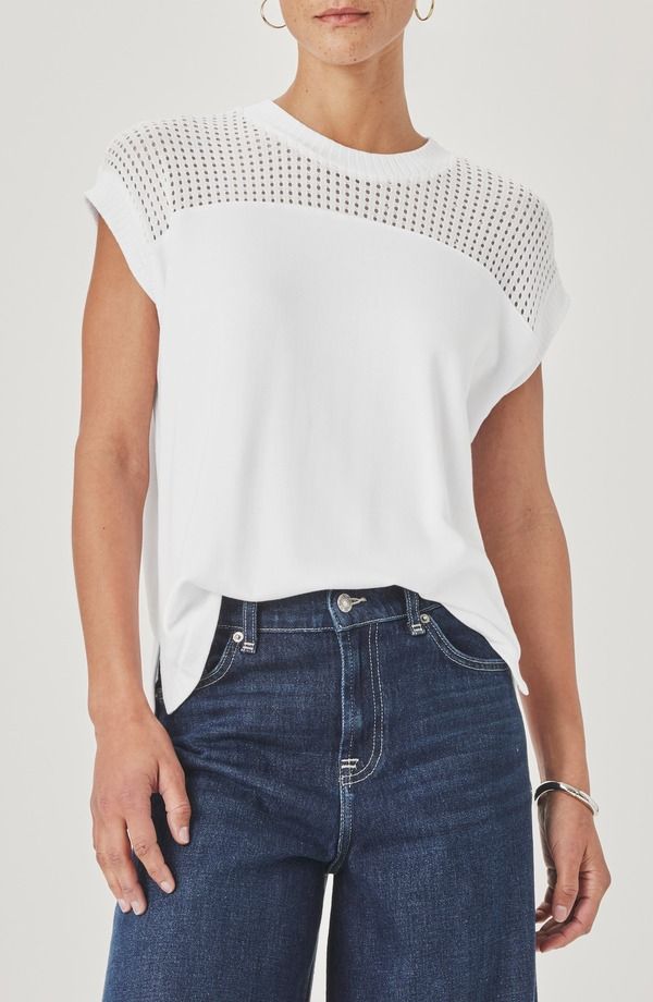 スプレンディット レディース トップス Tシャツ キャップ Splendid Jada Pointelle Cap Sleeve TShirt White ホワイト