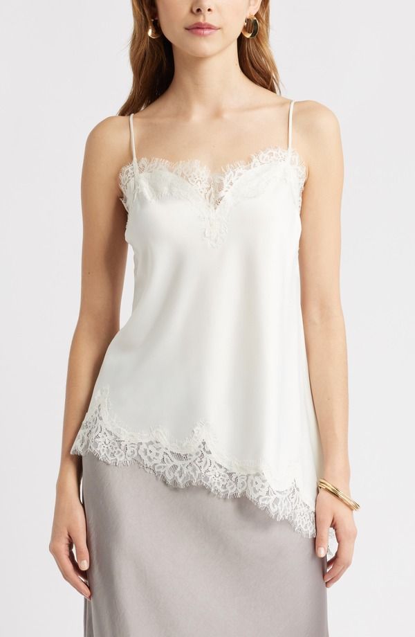 オープンエディット レディース トップス シャツ レーストリム サテン レース Open Edit Lace Trim Satin Camisole Ivory アイボリー