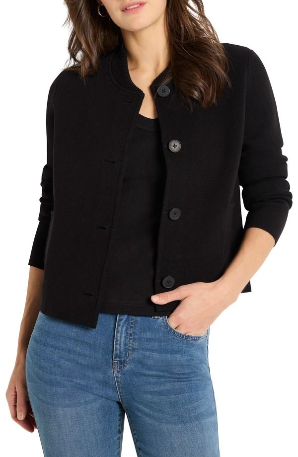 ニックプラスゾーイ レディース アウター ジャケット・ブルゾン ニット NICZOE Crop Knit Bomber Jacket Black Onyx ブラック