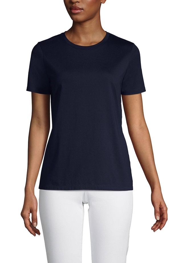 ランズエンド レディース トップス Tシャツ クルーネック コットン Lands End Supima Cotton Crewneck TShirt Radiant Navy ネイビー