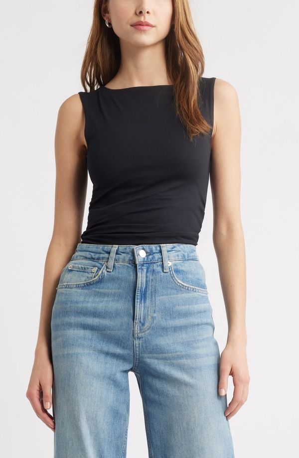 オープンエディット レディース トップス シャツ ノースリーブ Open Edit Boat Neck Sleeveless Top Black ブラック