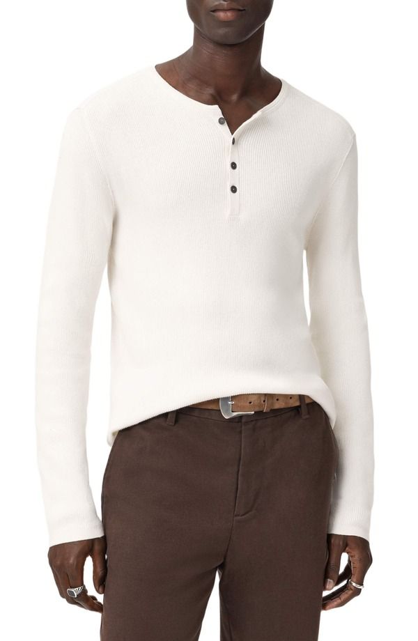 ジョンバルベイトス メンズ トップス Tシャツ コットン John Varvatos Javis Organicotton Cashmere Rib Henley Salt