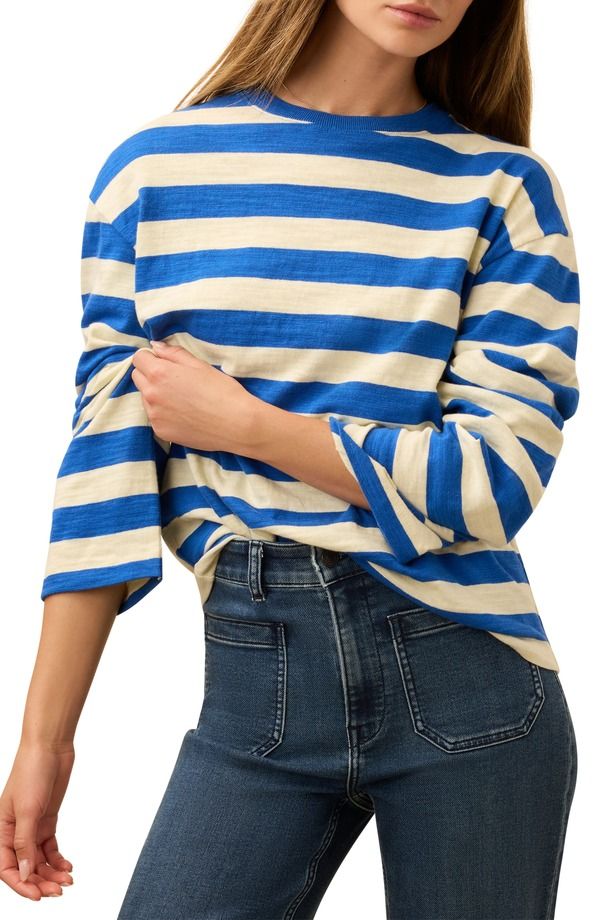 ファレティ レディース トップス Tシャツ コットン Faherty Sunwashed Stripe Long Sleeve Organicotton Slub TShirt Sea Stripe ストライプ