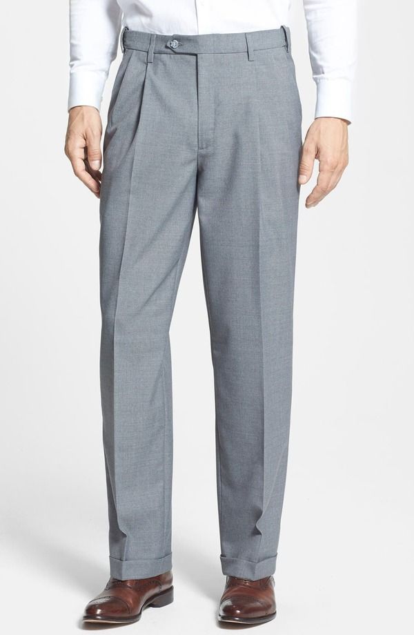 ベール メンズ ボトムス カジュアルパンツ プリーツ Berle Self Sizer Waist Plain Weave Pleated Washable Trousers Light Grey グレー