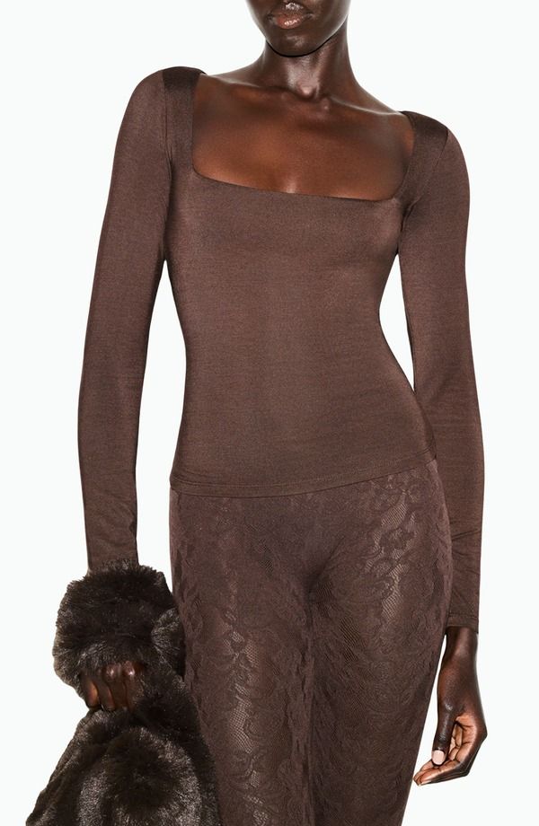 スキムズ レディース トップス シャツ SKIMSmooth Layersquare Neck Long Sleeve Top Espresso