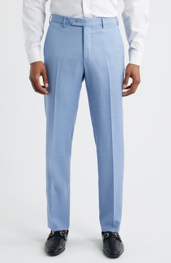 ザネッラ メンズ ボトムス カジュアルパンツ ウール Zanella Parker Flat Front Wool Dress Pants Light Blue ブルー