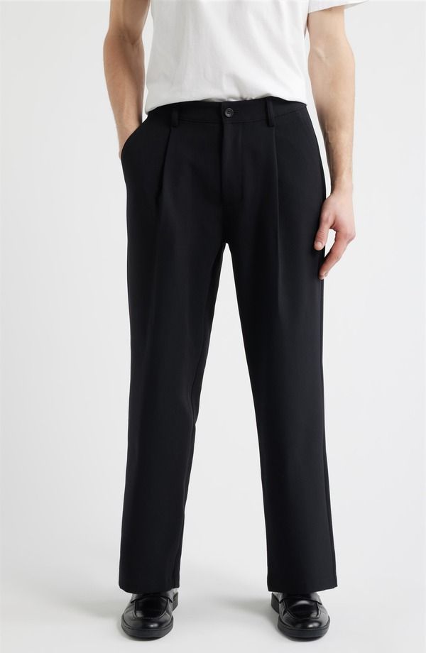 オープンエディット メンズ ボトムス カジュアルパンツ プリーツ Open Edit Relaxed Pleated Stretch Twill Pants Black ブラック