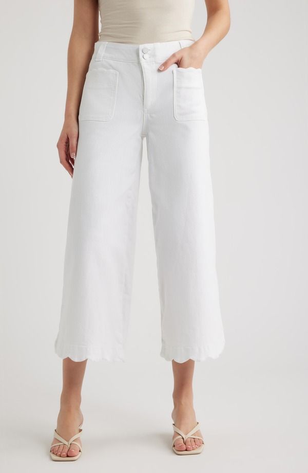 ウィットウィズダム レディース ボトムス レギンス ワイドレッグ ハイウエスト パンツ Wit Wisdom Scallopatch Pocket High Waist Crop Wide Leg Twill Pants Optic White ホワイト
