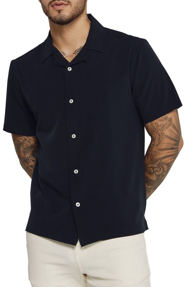 セブンダイヤモンド メンズ トップス シャツ 7 Diamonds Vance Textured Stretch Camp Shirt Navy ネイビー