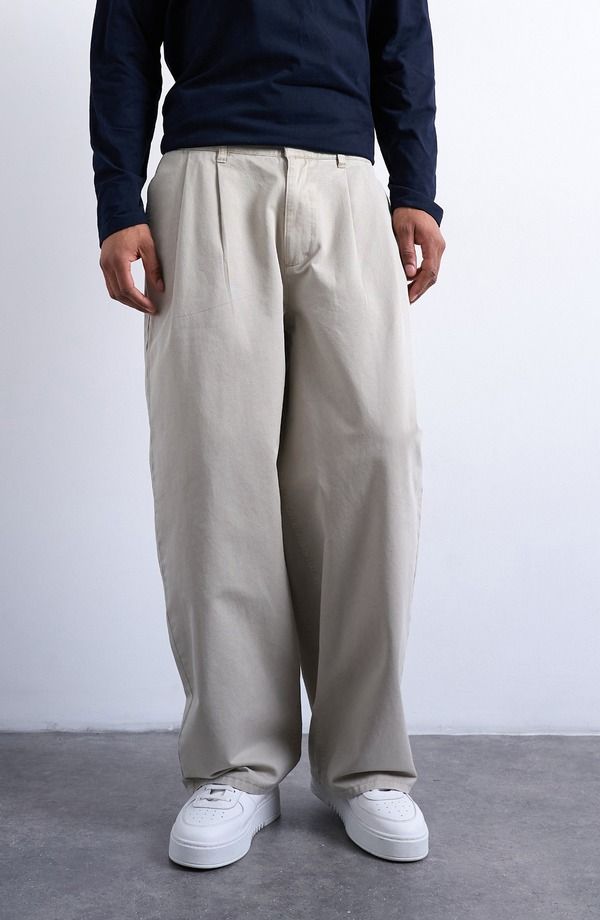トップマン メンズ ボトムス カジュアルパンツ Topman Super Baggy Twill Trouserstone ストーン