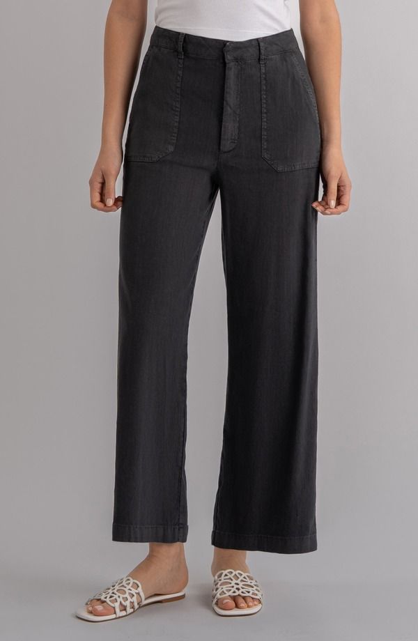 カットフロムザクロス レディース ボトムス レギンス ワイドレッグ ハイウエスト パンツ リネン KUT from the Kloth Topaz High Waist Crop Wide Leg Linen Blend Pants Charcoal チャコー