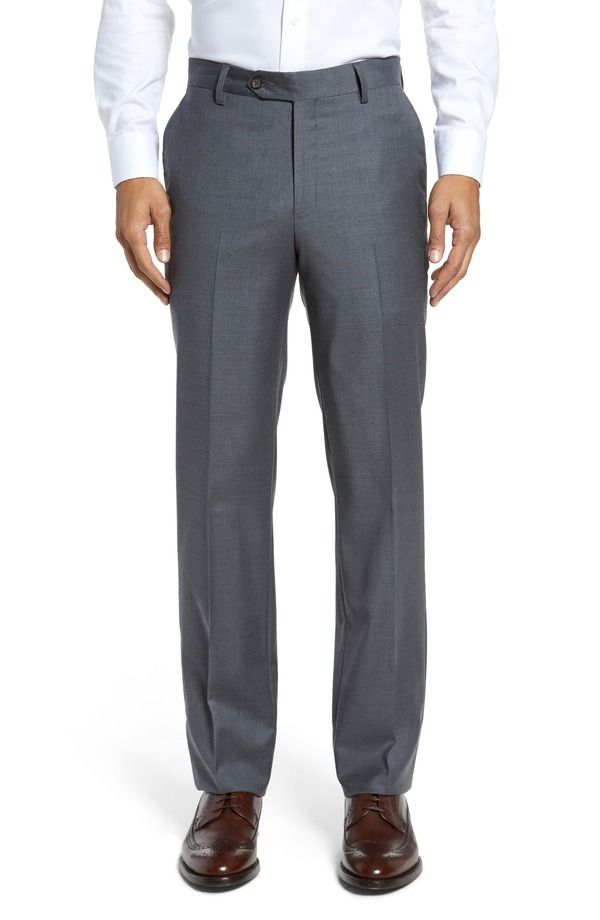 ベール メンズ ボトムス カジュアルパンツ ウール Berle Flat Front Modern Fit Gabardine Stretch Wool Trousers Medium Grey グレー