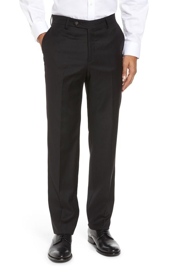 ベール メンズ ボトムス カジュアルパンツ ウール Berle Flat Front Modern Fit Gabardine Stretch Wool Trousers Black ブラック